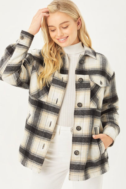 Plaid Button Up Jacket with Sherpa Lining