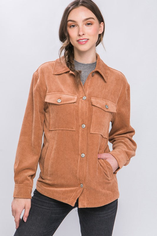 Corduroy Button Down Jacket With Pockets