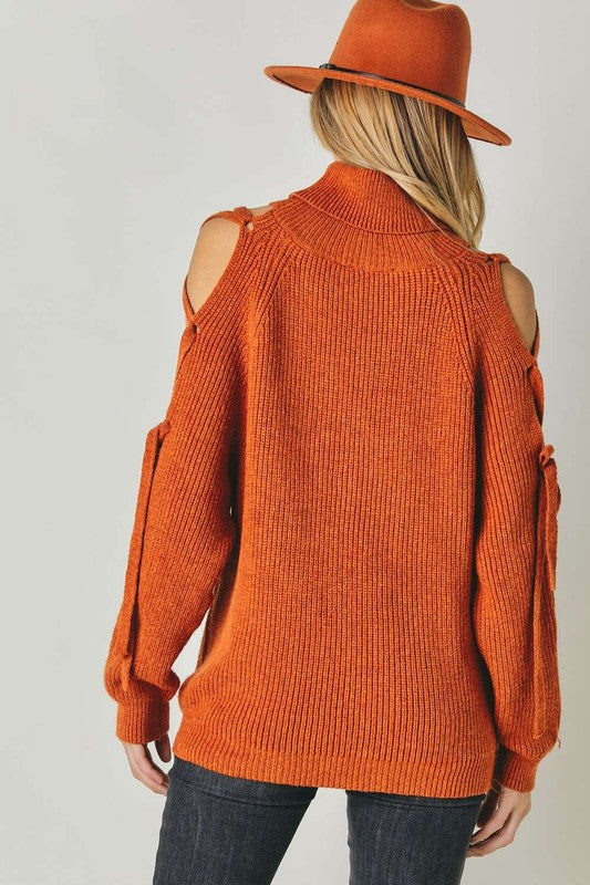 Solid Turtleneck Cutout Long Sleeve Sweater